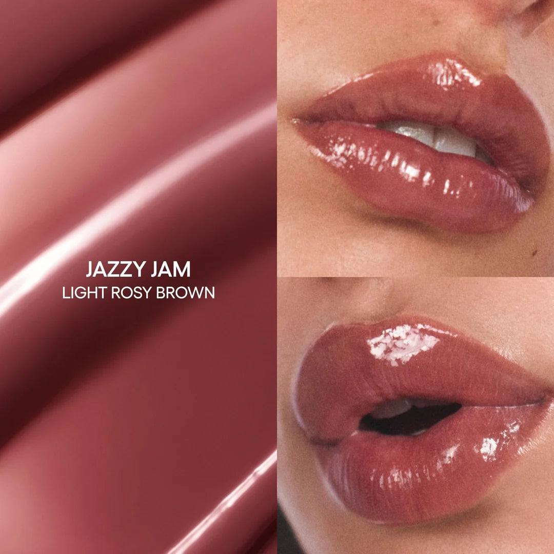 Close-up of lips wearing LANEIGE JuicePop Box Lip Tint in Jazzy Jam.