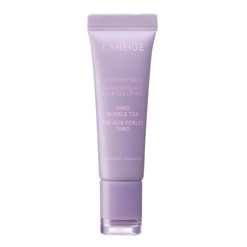 LANEIGE Lip Glowy Balm Taro 10g lavender tube on a white background.