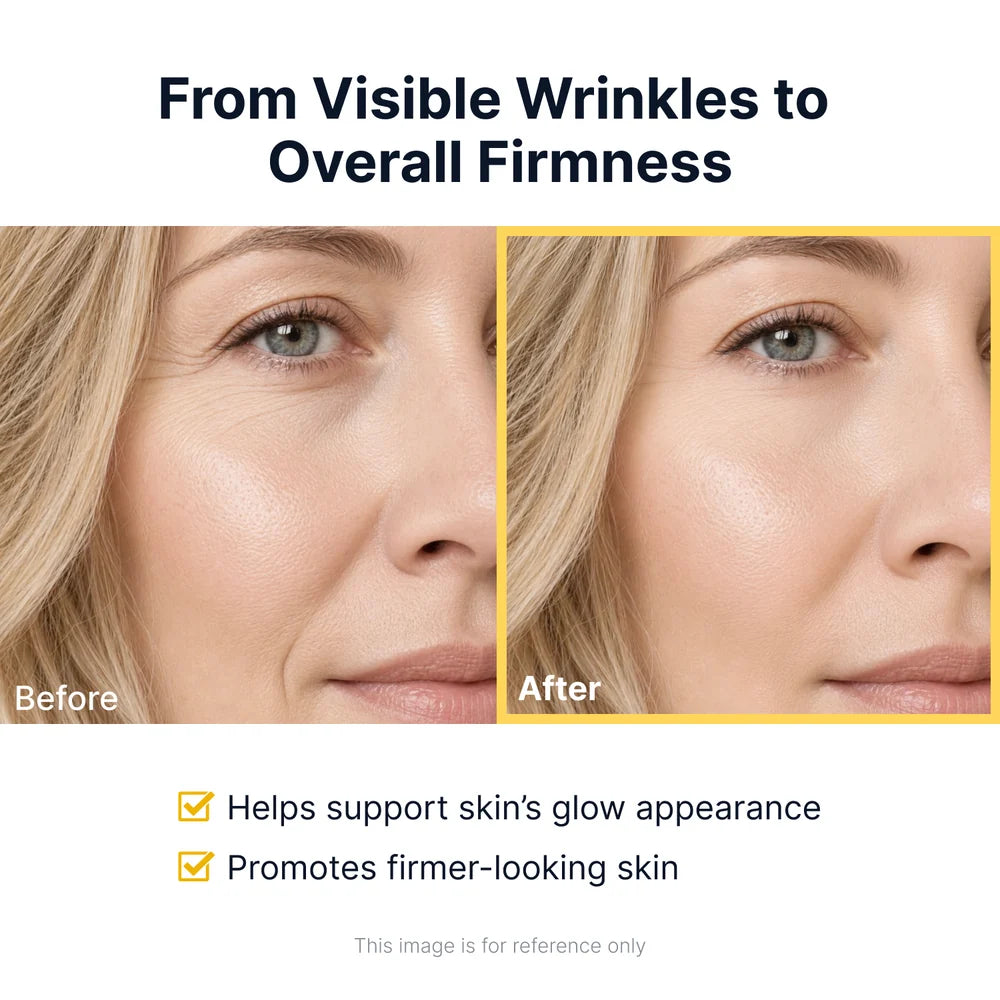 Face comparison graphic: “Side-by-side close-up facial images in SUNGBOON EDITOR ampoule product graphic”