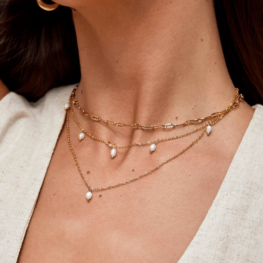 BEAUTIFUL EARTH - KAYLA PEARL DROP LAYERED NECKLACE