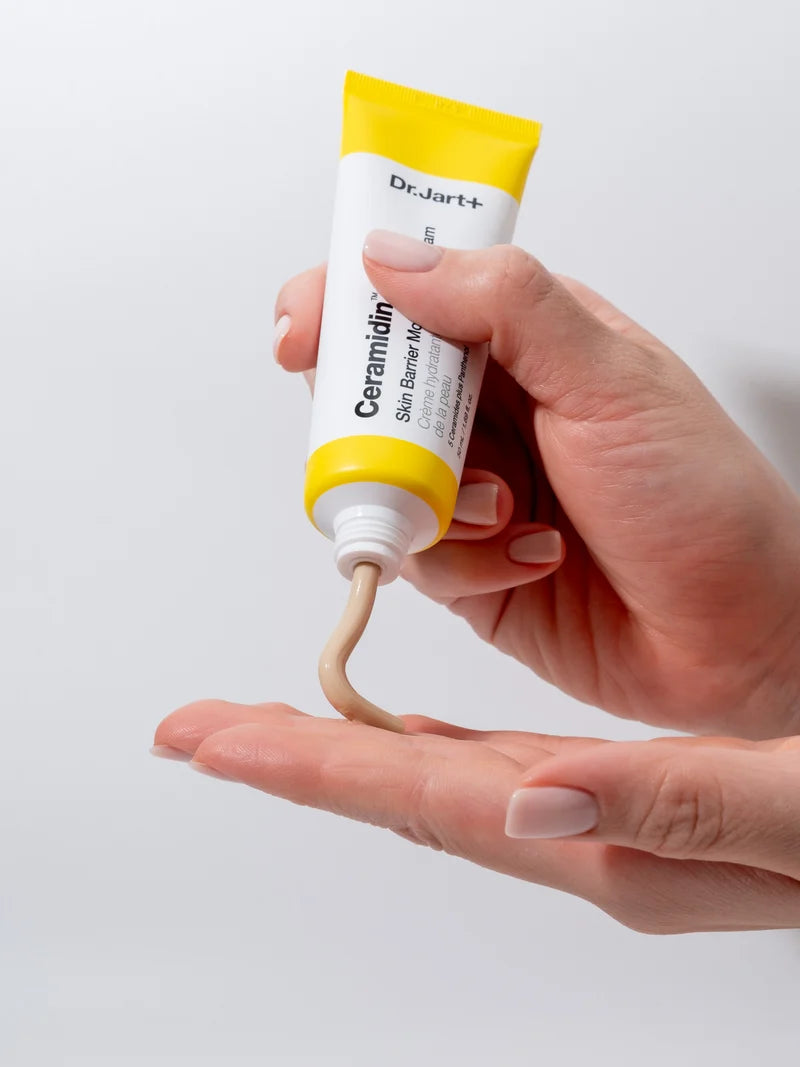 Cream application: Hand dispensing Dr. Jart+ Ceramidin Moisturising Cream from its tube