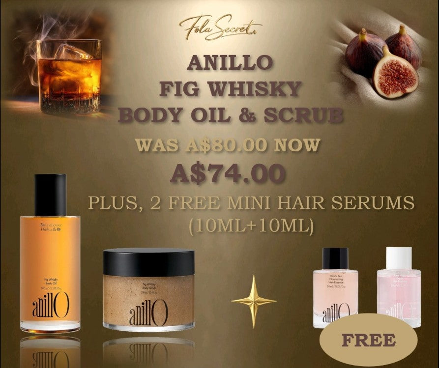ANILLO - Fig Whisky Body Oil & Scrub + 2 FREE Mini Hair Serums (10ml + 10ml)