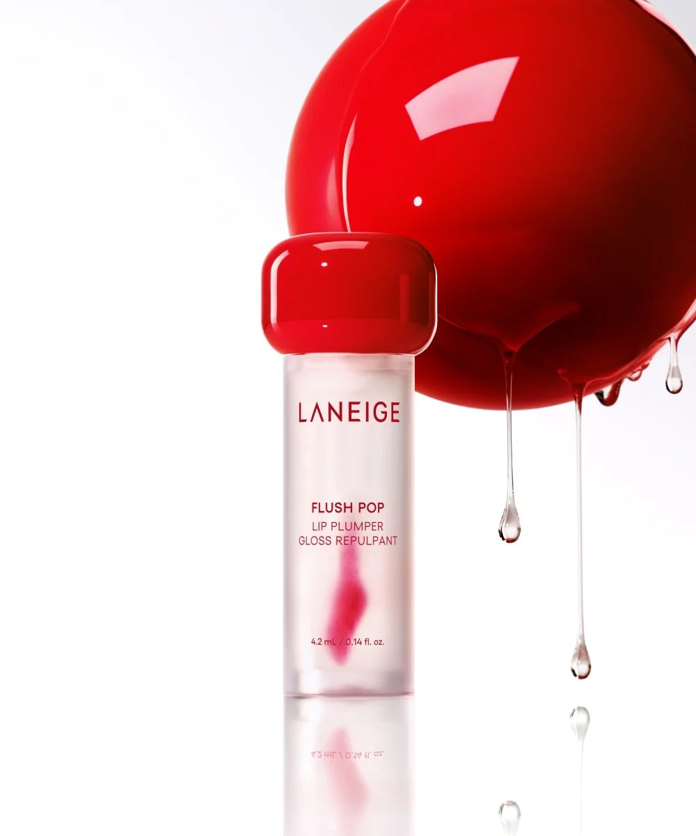 Close-up of the LANEIGE Flush Pop Lip Plumper applicator and tube