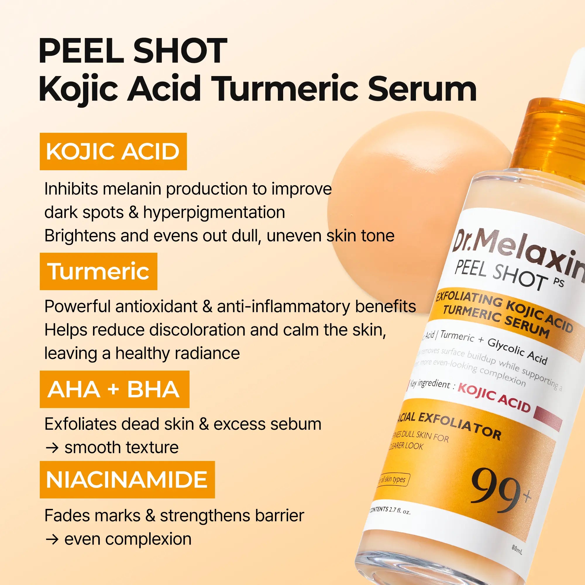 DR.MELAXIN - Peel Shot Exfoliating Kojic Acid Turmeric Serum - 80ML