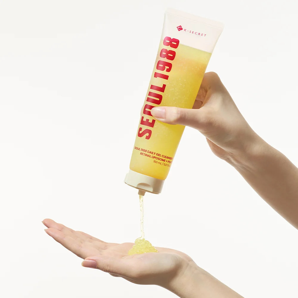 “KSECRET Seoul 1988 Daily Gel Cleanser being dispensed onto a hand”