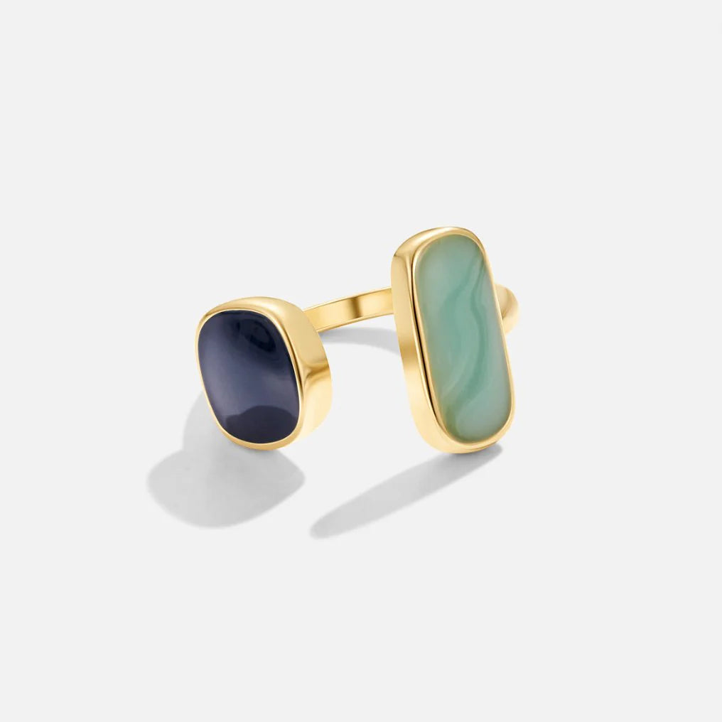 BEAUTIFUL EARTH - DUAL STONE OPEN RING – 18K GOLD - SIZE 8