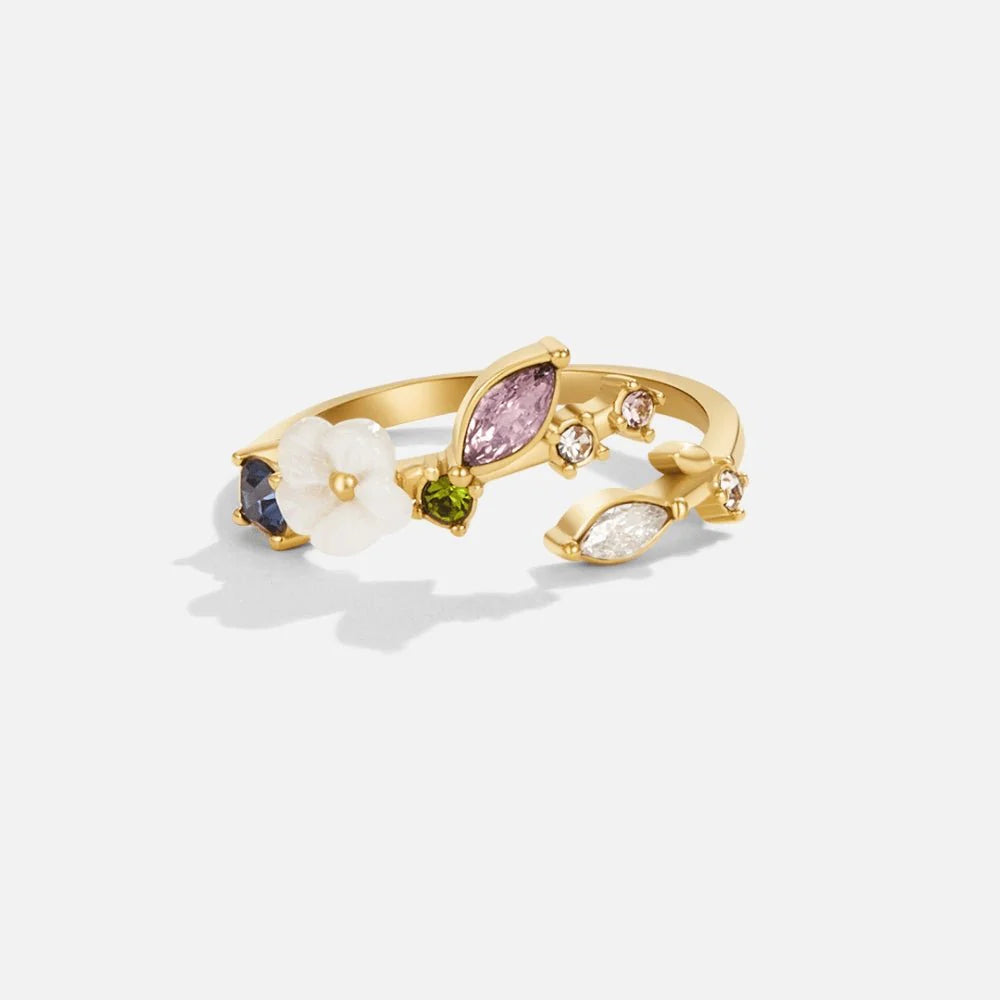 BEAUTIFUL EARTH - CRYSTAL BLOSSOM MULTI-STONE OPEN BAND RING - SIZE 8