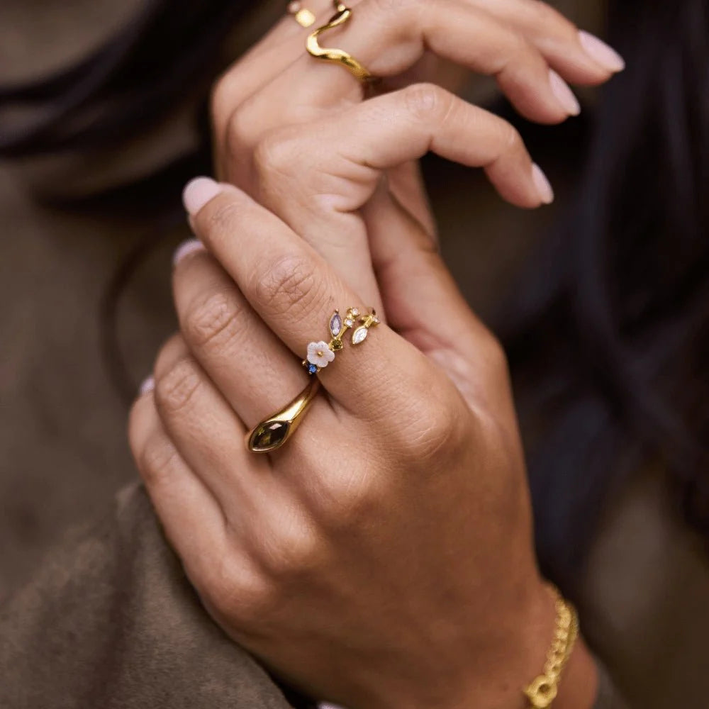 BEAUTIFUL EARTH - CRYSTAL BLOSSOM MULTI-STONE OPEN BAND RING - SIZE 8