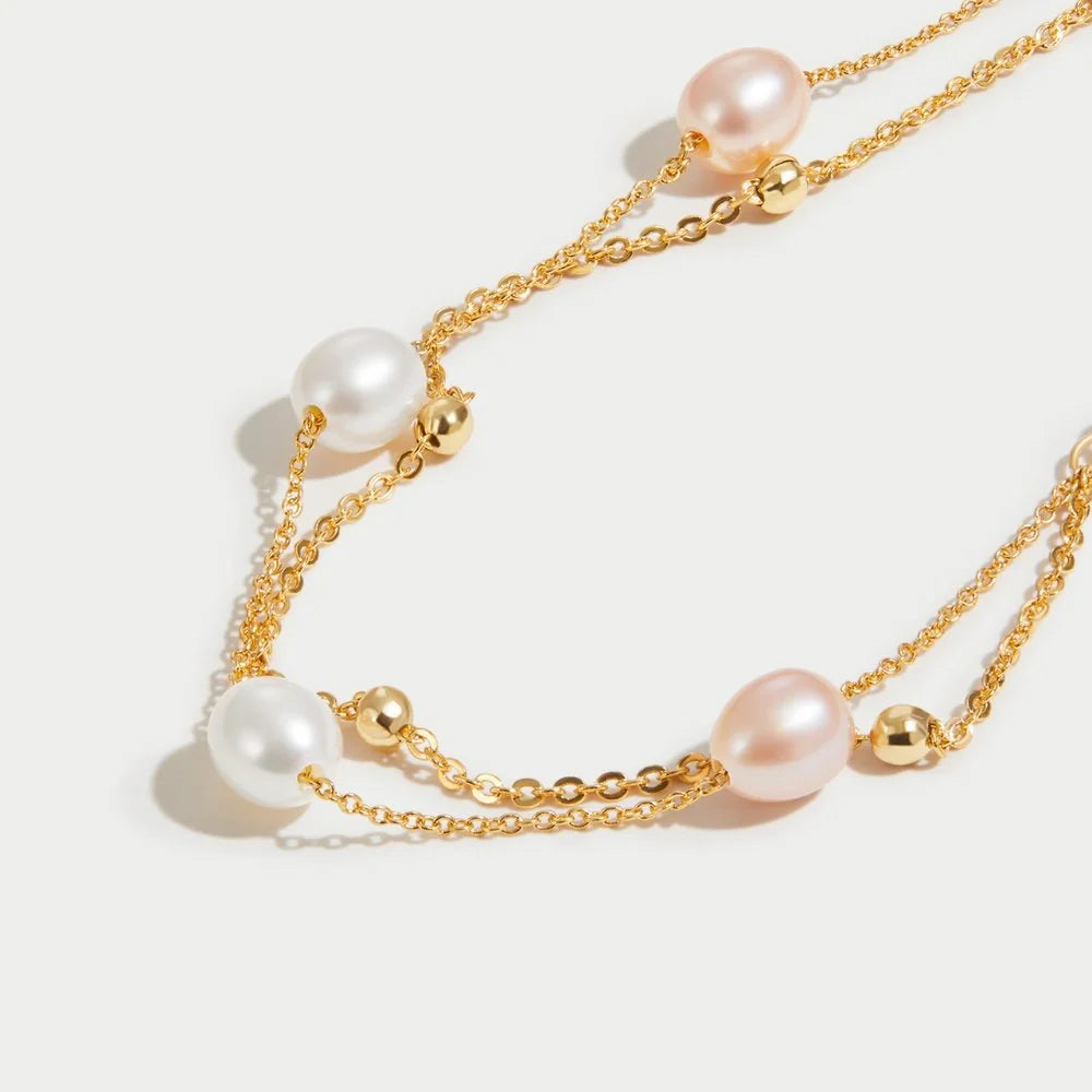BEAUTIFUL EARTH - WHITE FRESHWATER PEARL STATION BRACELET – 18K GOLD