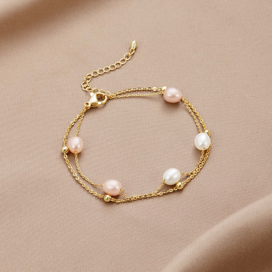 BEAUTIFUL EARTH - WHITE FRESHWATER PEARL STATION BRACELET – 18K GOLD