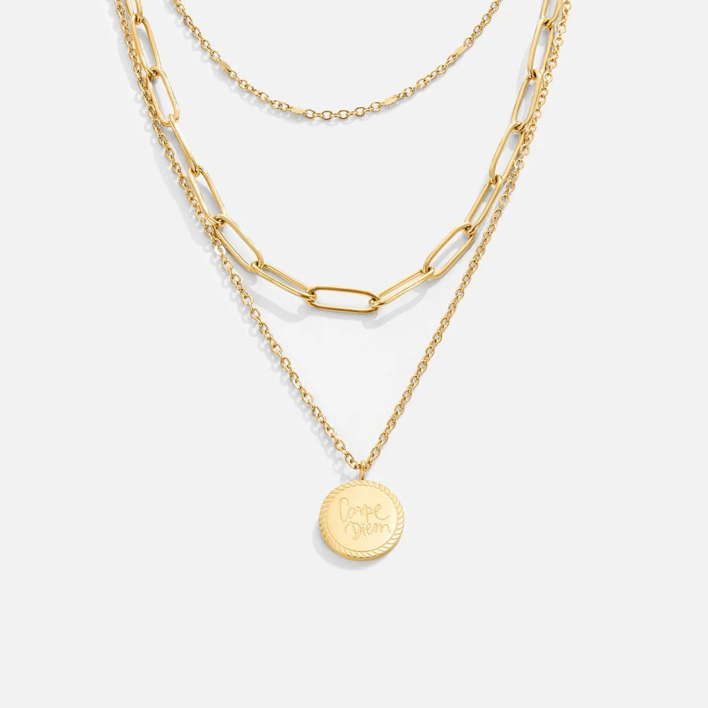BEAUTIFUL EARTH - CARPE DIEM COIN LAYERED NECKLACE – 18K GOLD