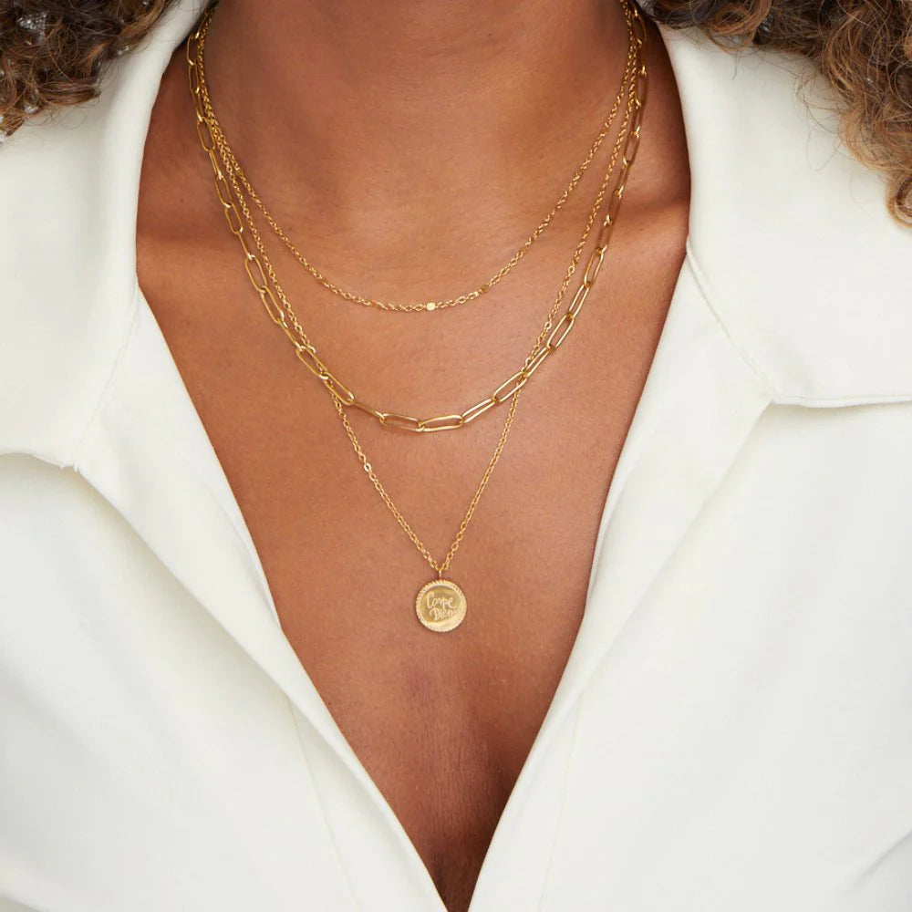 BEAUTIFUL EARTH - CARPE DIEM COIN LAYERED NECKLACE – 18K GOLD