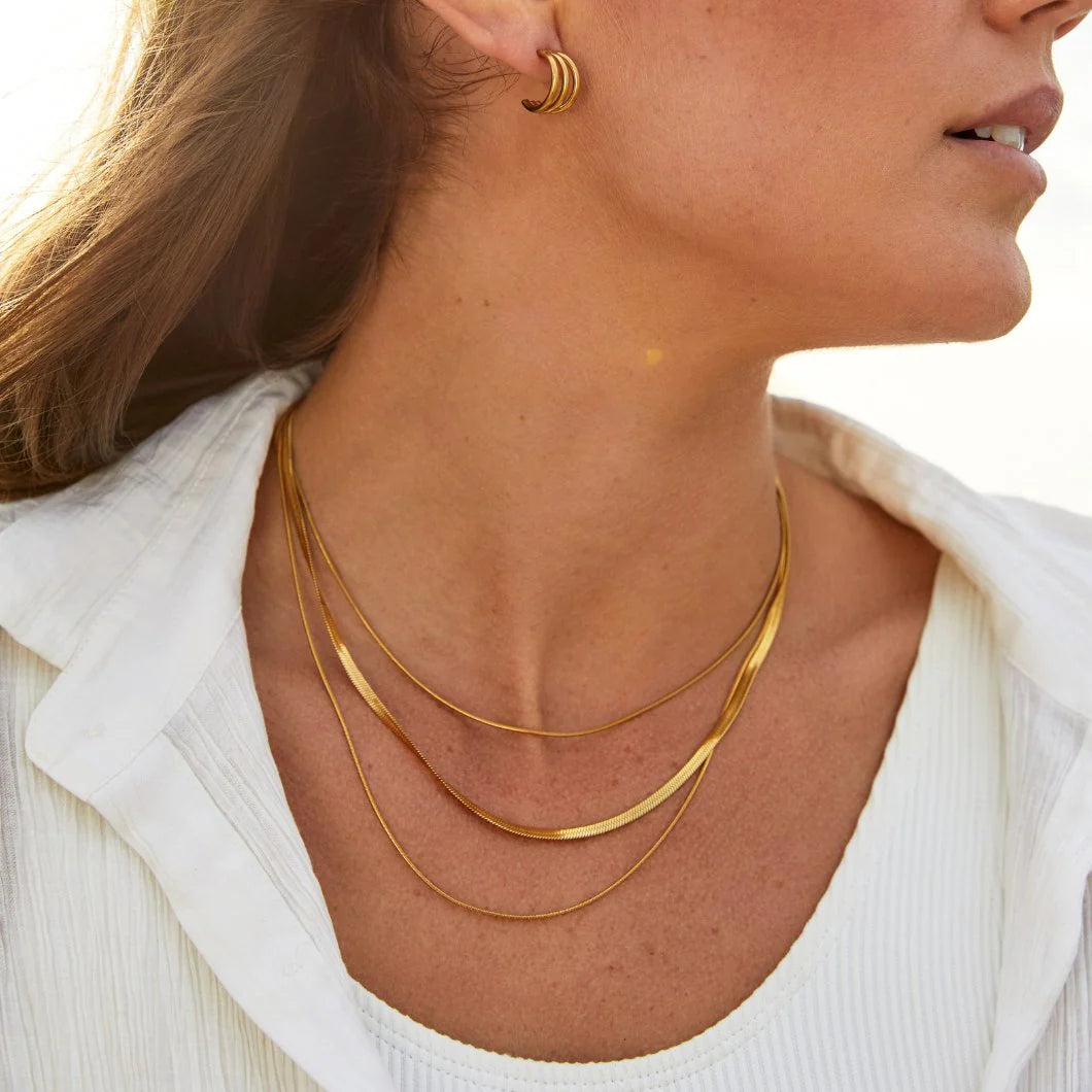 BEAUTIFUL EARTH - TRIPLE LAYER GOLD HERRINGBONE CHAIN NECKLACE