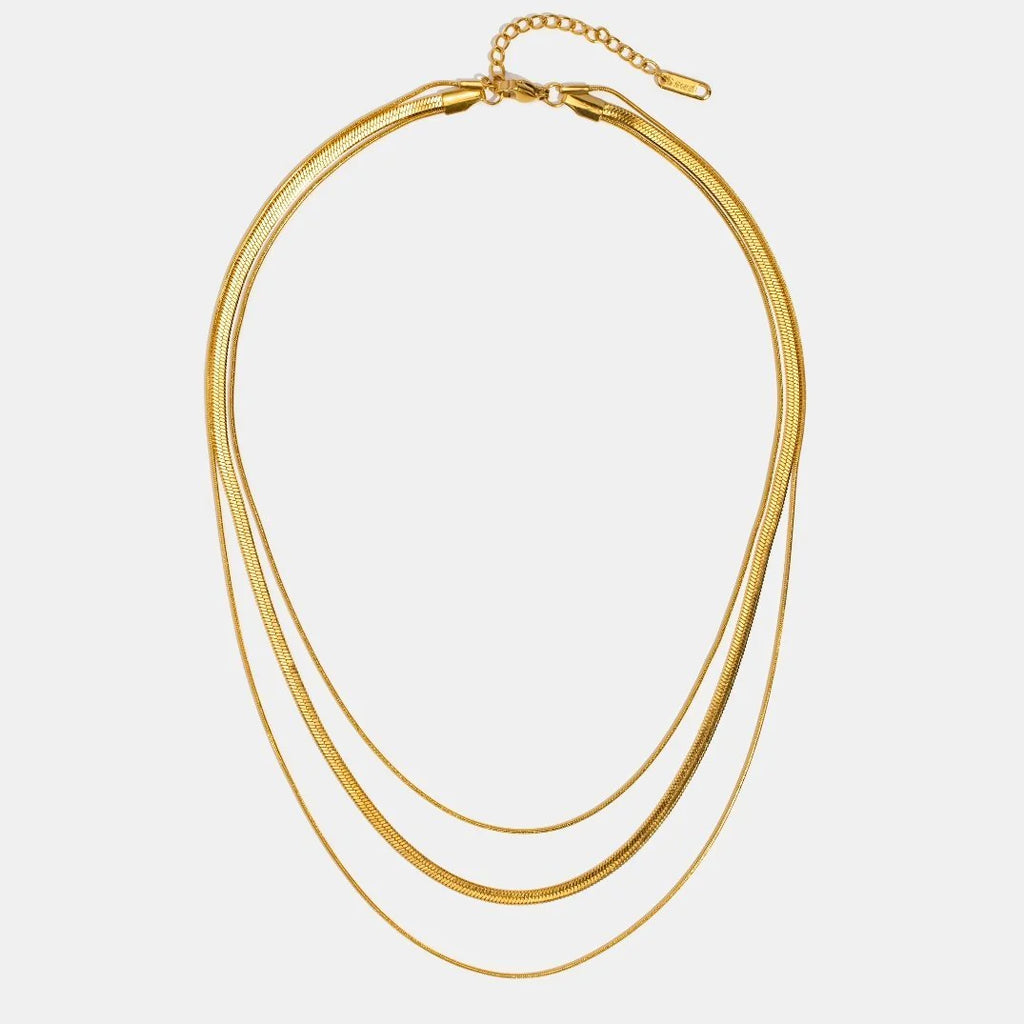 BEAUTIFUL EARTH - TRIPLE LAYER GOLD HERRINGBONE CHAIN NECKLACE