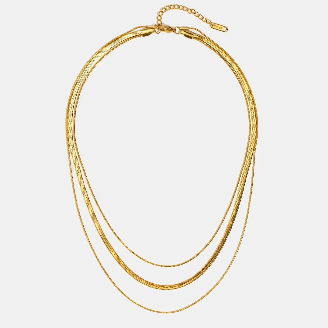 BEAUTIFUL EARTH - TRIPLE LAYER GOLD HERRINGBONE CHAIN NECKLACE