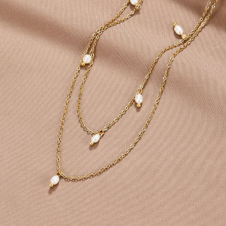 BEAUTIFUL EARTH - KAYLA PEARL DROP LAYERED NECKLACE