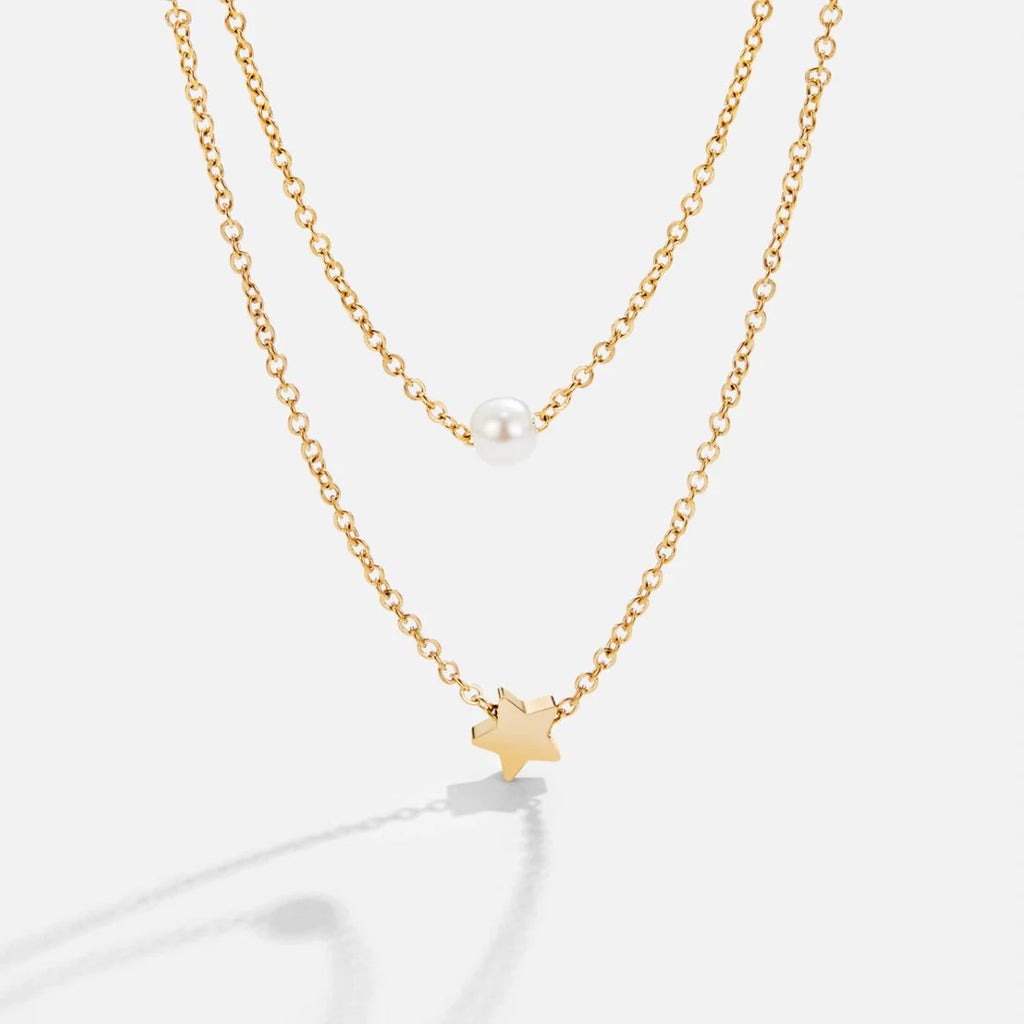 BEAUTIFUL EARTH - LAYERED GOLD STAR & PEARL NECKLACE
