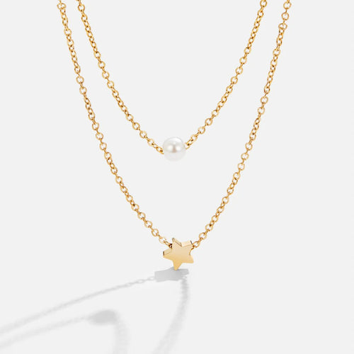BEAUTIFUL EARTH - LAYERED GOLD STAR & PEARL NECKLACE