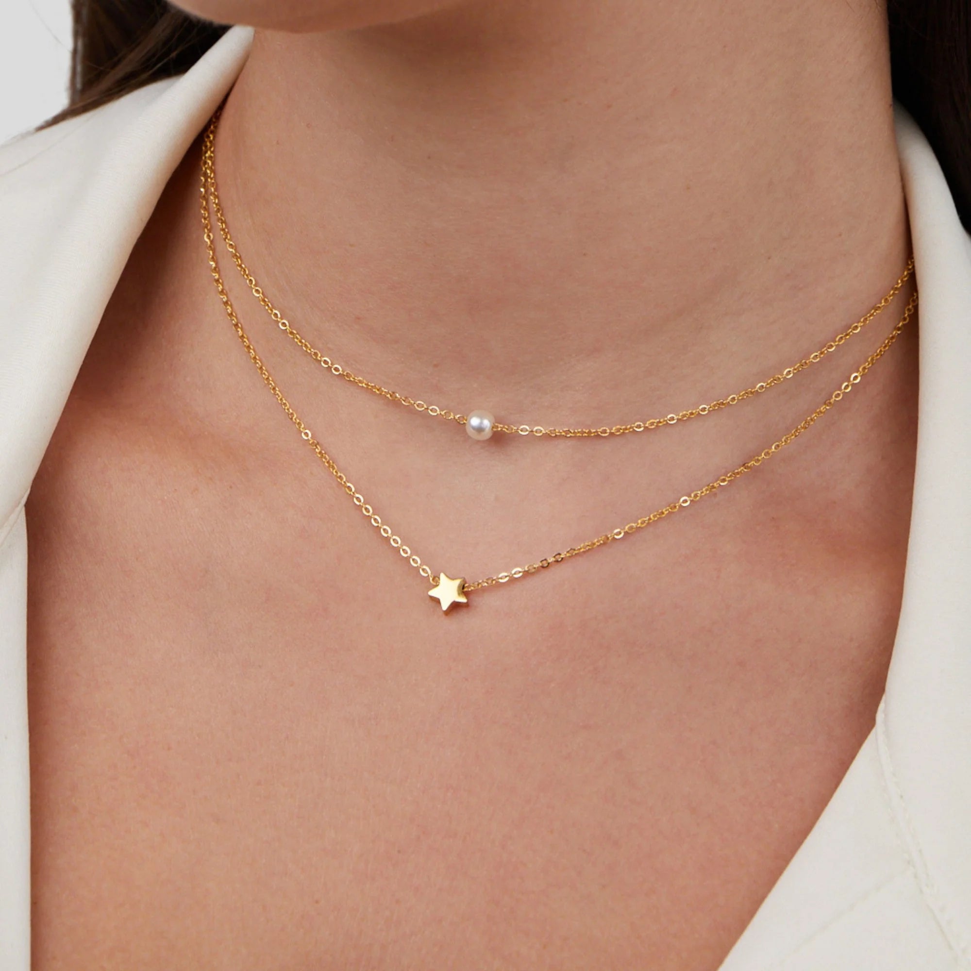 BEAUTIFUL EARTH - LAYERED GOLD STAR & PEARL NECKLACE