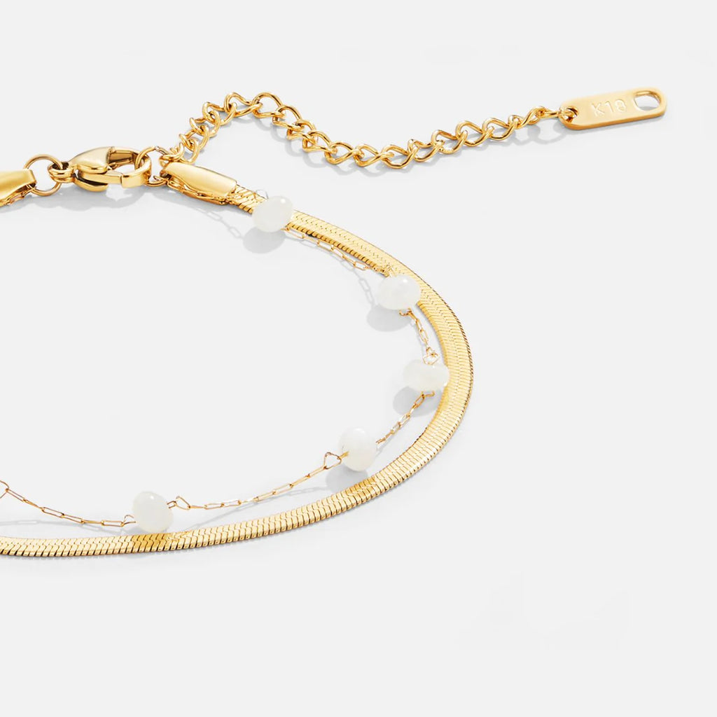 BEAUTIFUL EARTH - LAYERED SNAKE CHAIN PEARL ANKLET