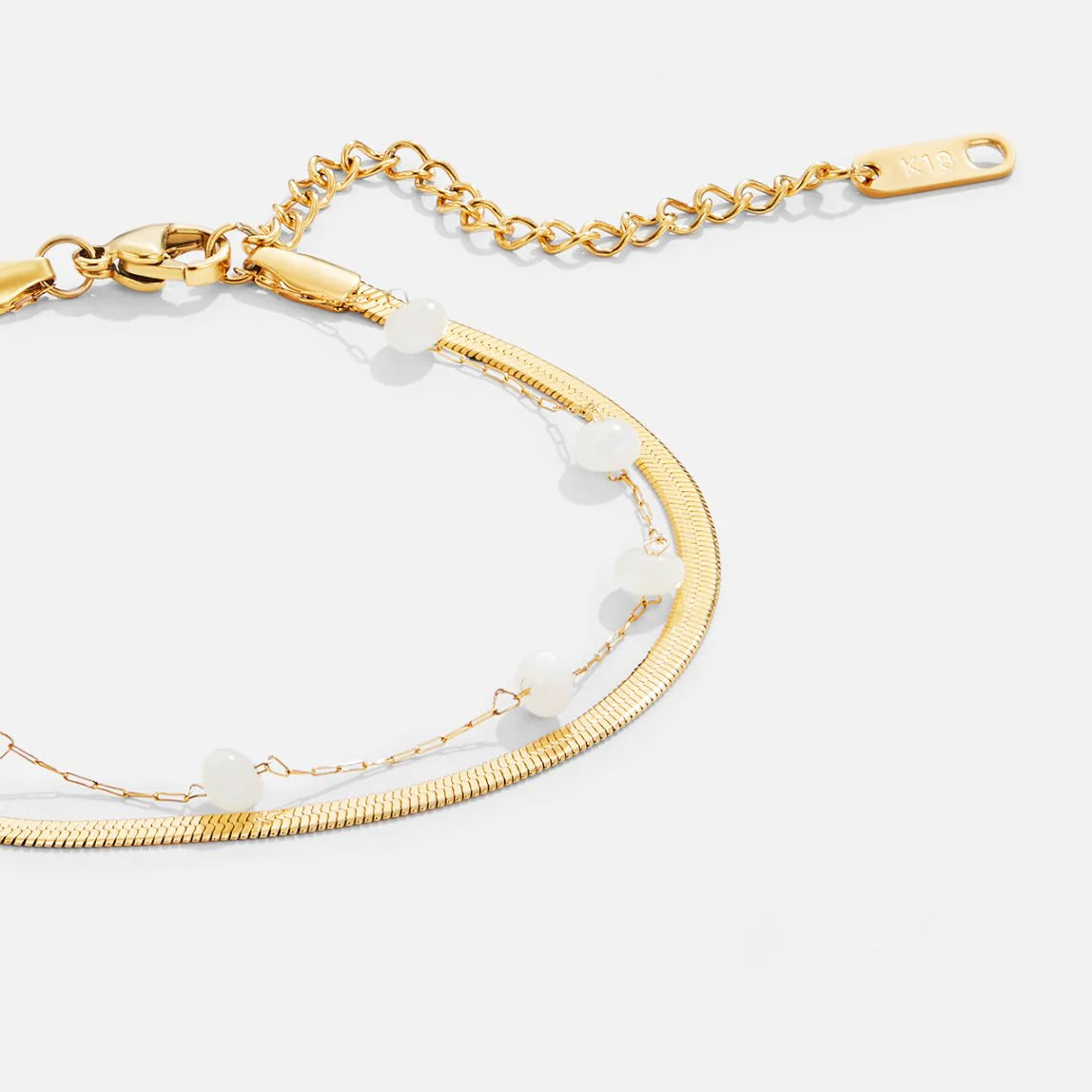 BEAUTIFUL EARTH - LAYERED SNAKE CHAIN PEARL ANKLET
