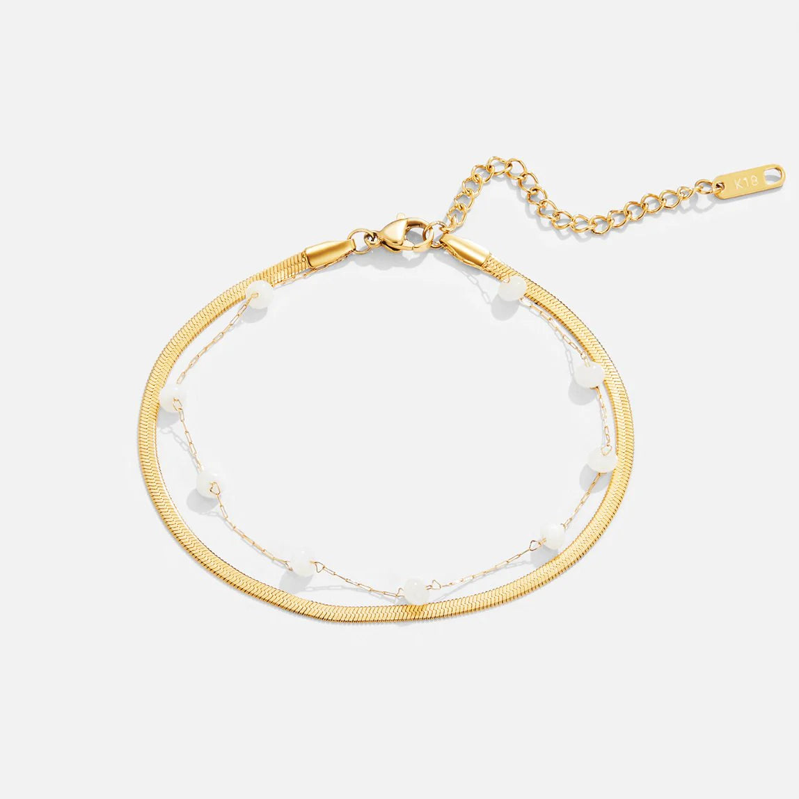BEAUTIFUL EARTH - LAYERED SNAKE CHAIN PEARL ANKLET