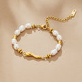 BEAUTIFUL EARTH - FRESHWATER PEARL & GOLD WAVE BAR NECKLACE