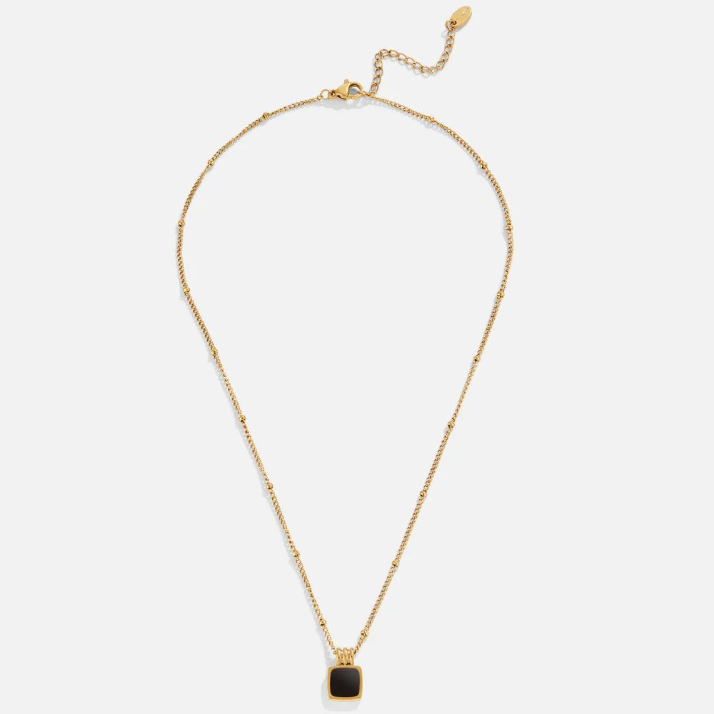 BEAUTIFUL EARTH - BLACK ONYX SQUARE PENDANT NECKLACE