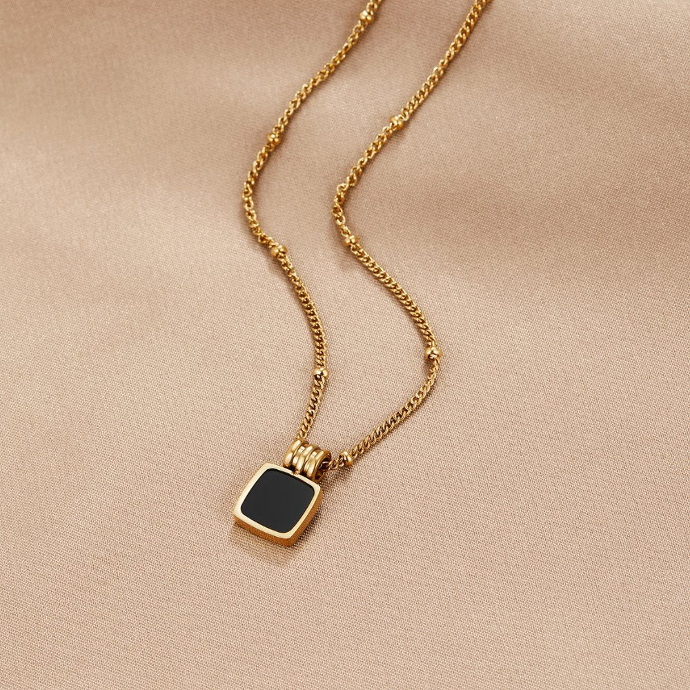 BEAUTIFUL EARTH - BLACK ONYX SQUARE PENDANT NECKLACE