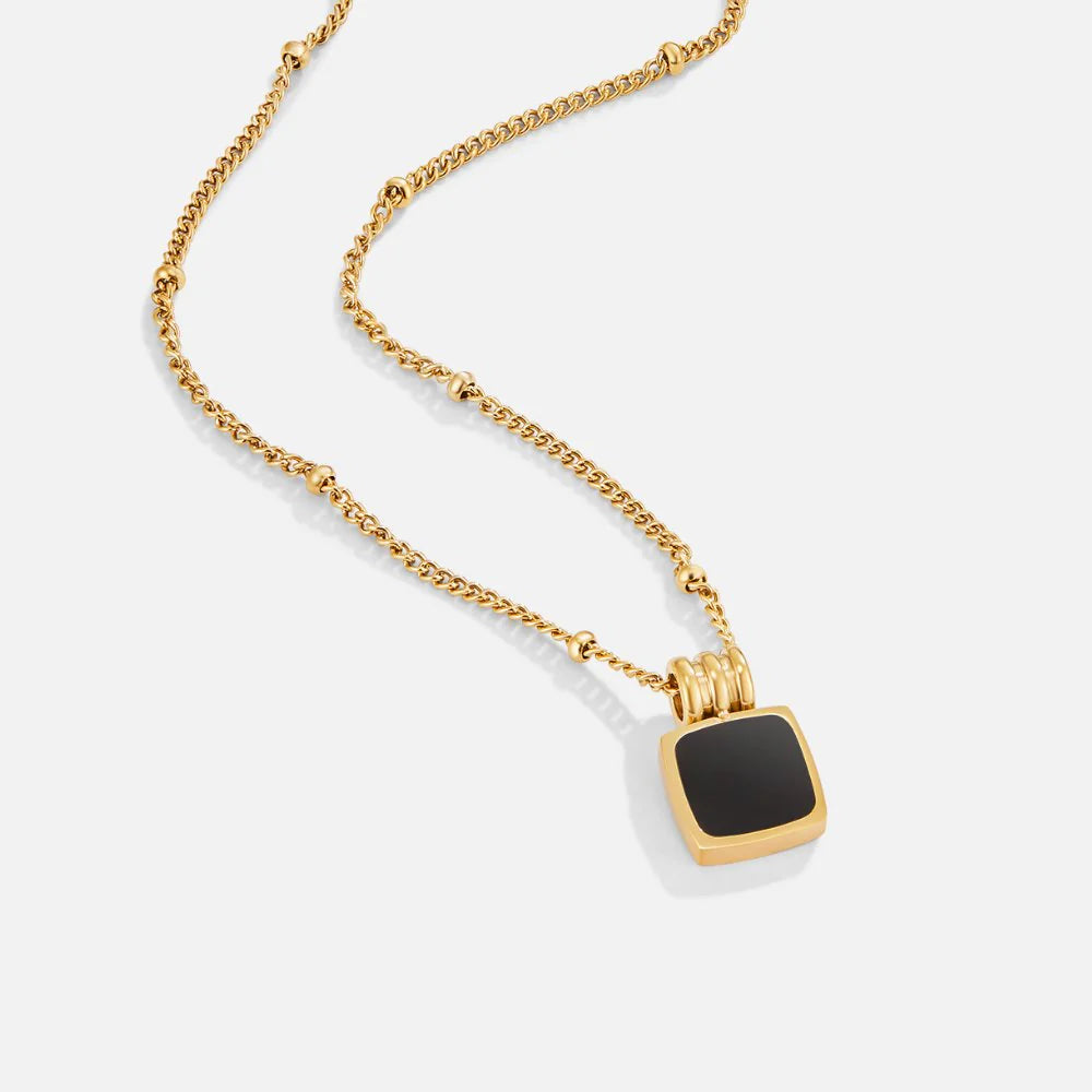 BEAUTIFUL EARTH - BLACK ONYX SQUARE PENDANT NECKLACE