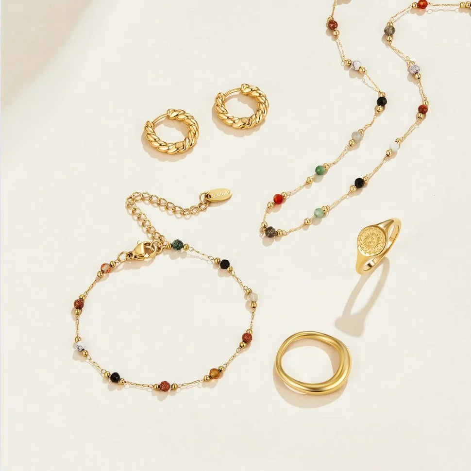 BEAUTIFUL EARTH - MIXED GEMSTONE STATION BRACELET