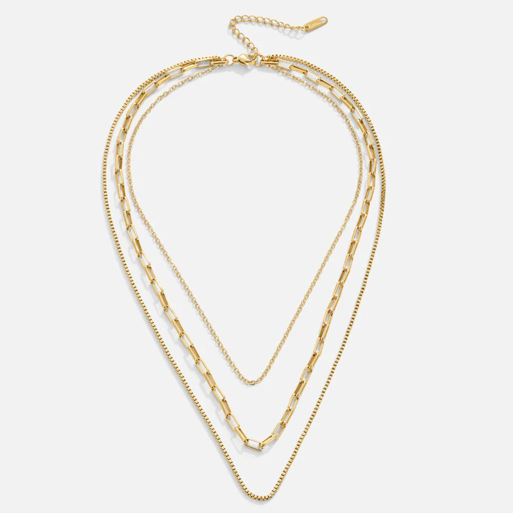 BEAUTIFUL EARTH - TRIPLE LAYERED CHAIN NECKLACE – 18 K GOLD