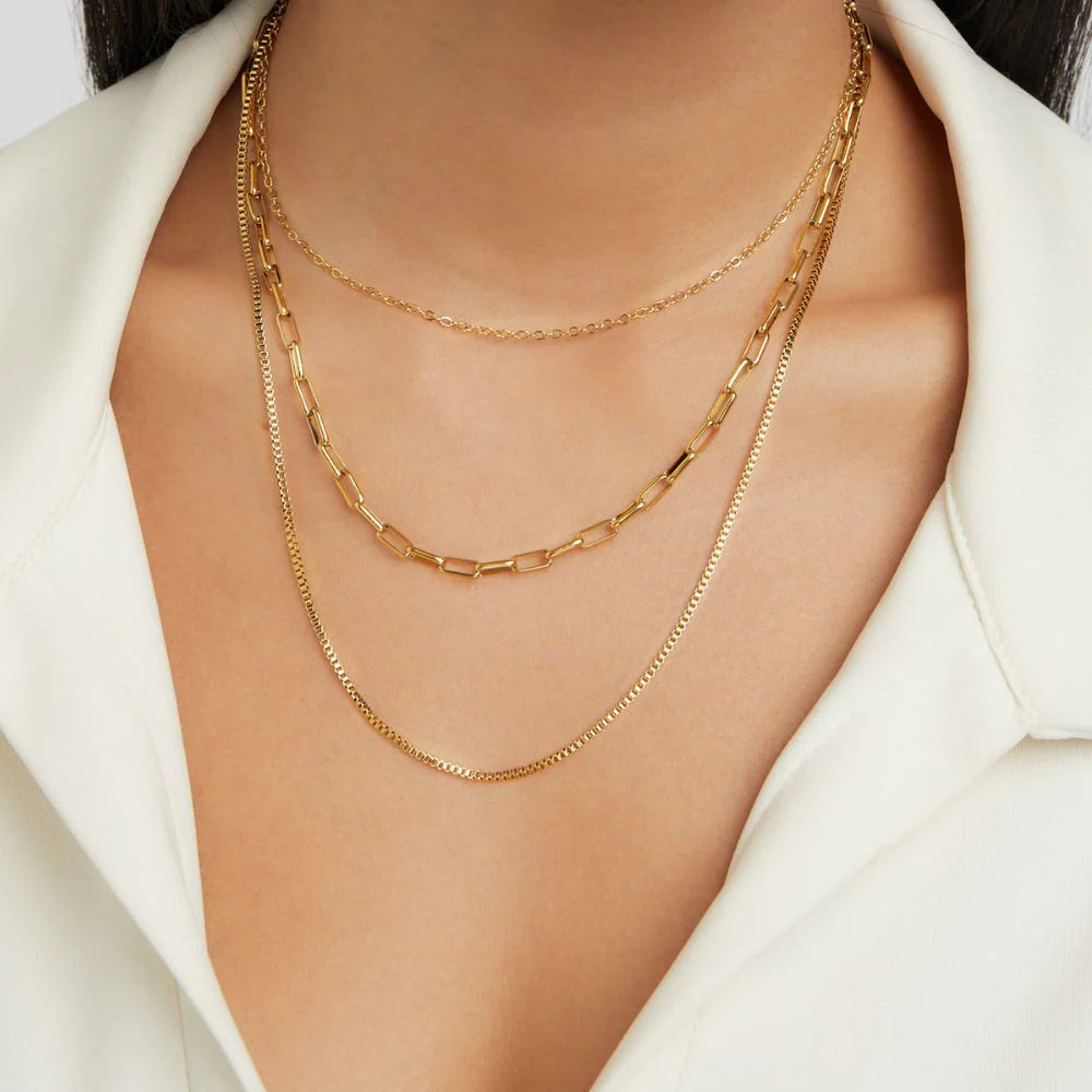 BEAUTIFUL EARTH - TRIPLE LAYERED CHAIN NECKLACE – 18K GOLD Color