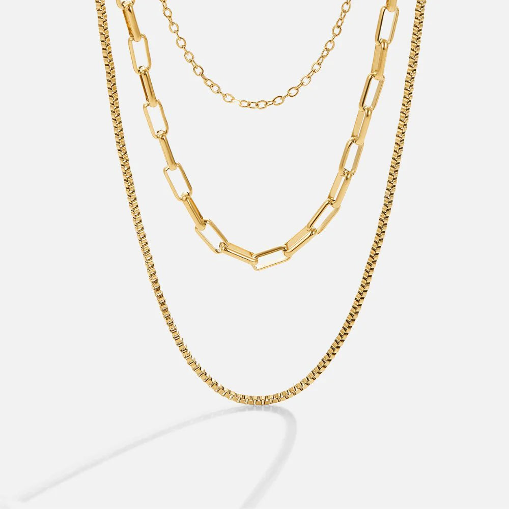 BEAUTIFUL EARTH - TRIPLE LAYERED CHAIN NECKLACE – 18K GOLD Color