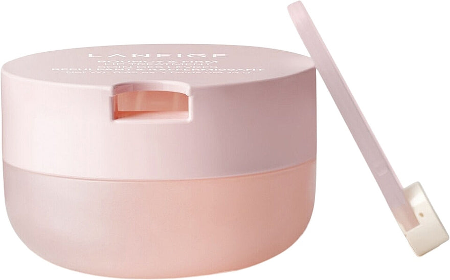 LANEIGE Lip Sleep Mask Cream in a pale pink jar with its applicator wand beside it, on a solid white background.