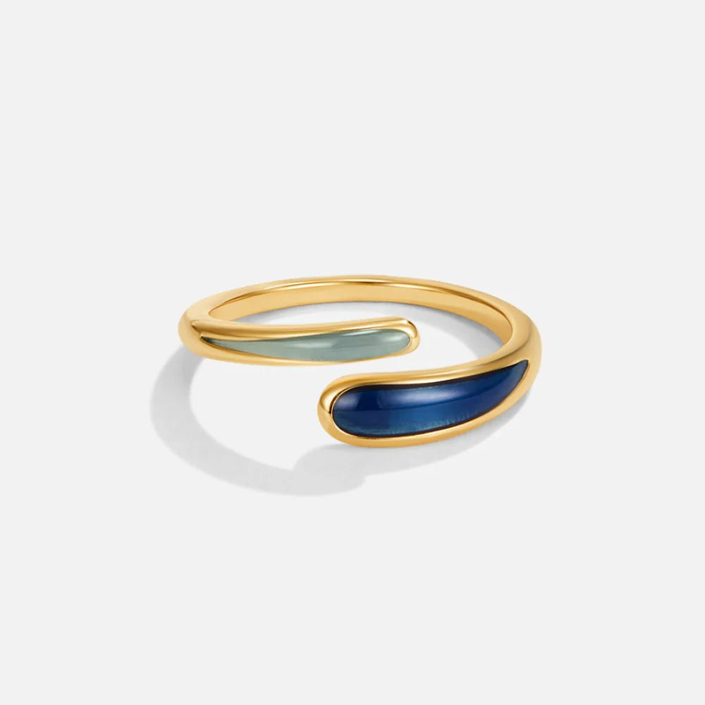 BEAUTIFUL EARTH - SAPPHIRE BLUE & MINT ENAMEL BYPASS RING – 18K GOLD - SIZE 8