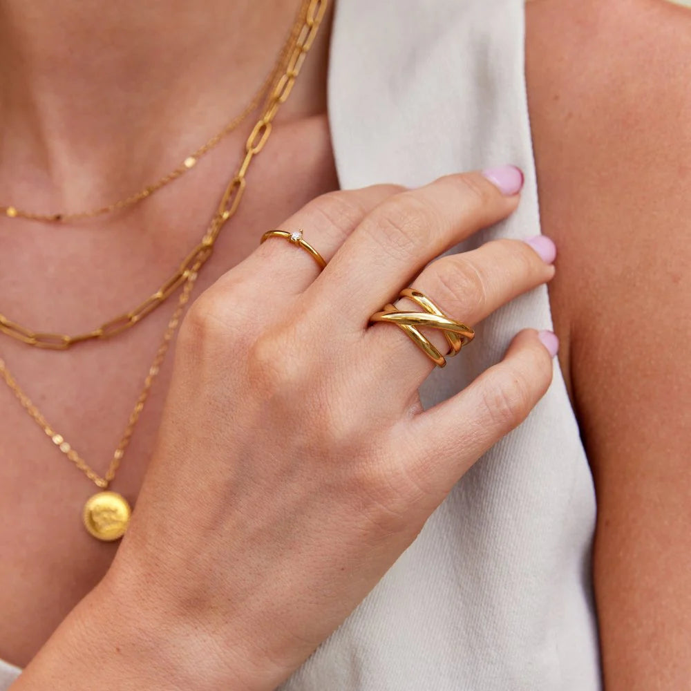 BEAUTIFUL EARTH - TRINITY GOLD RING - SIZE 8