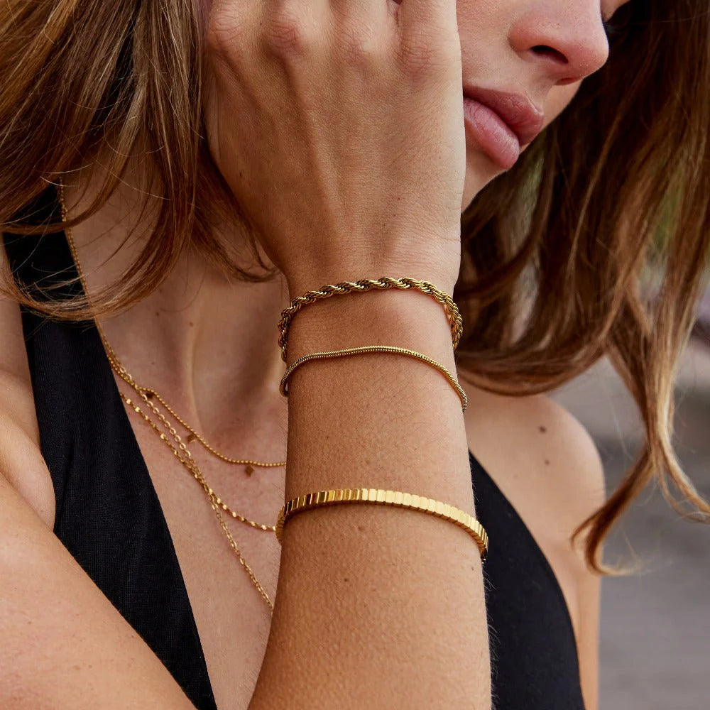 BEAUTIFUL EARTH - ROPE & SNAKE CHAIN DOUBLE BRACELET – 18K GOLD