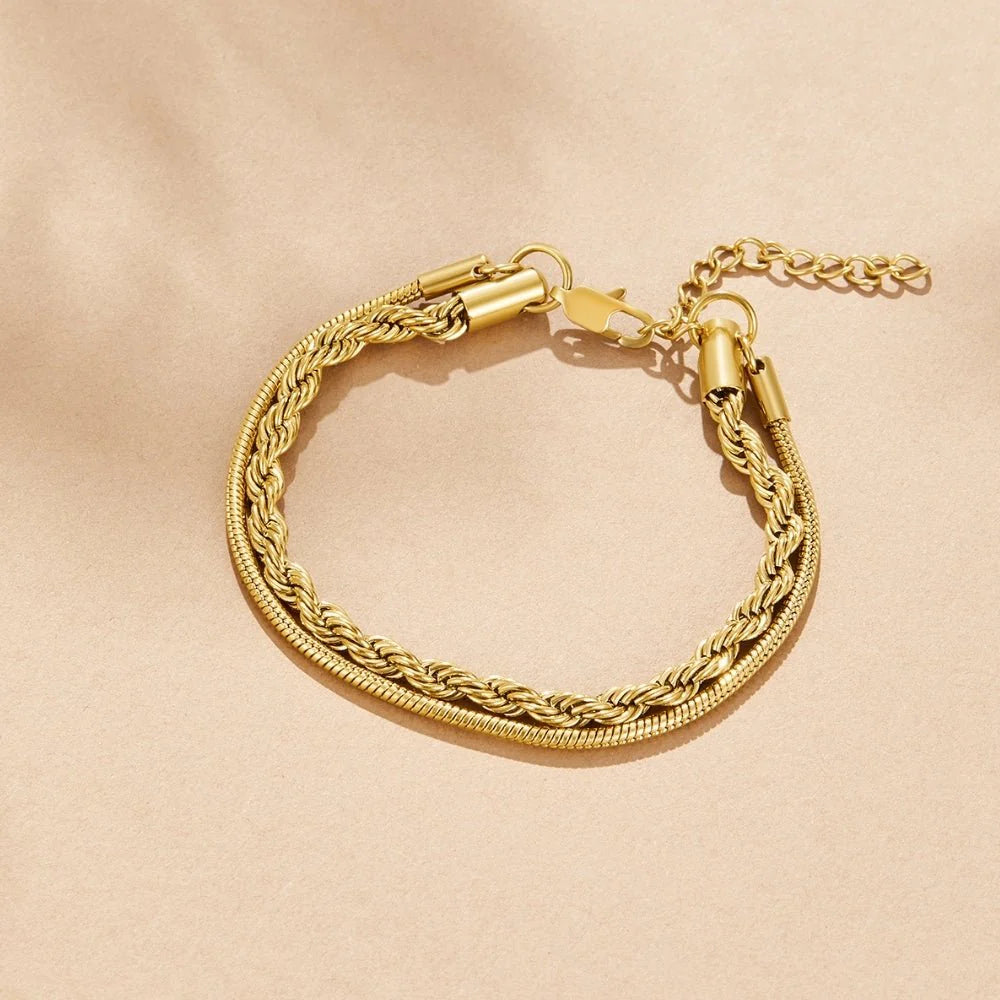 BEAUTIFUL EARTH - ROPE & SNAKE CHAIN DOUBLE BRACELET – 18K GOLD