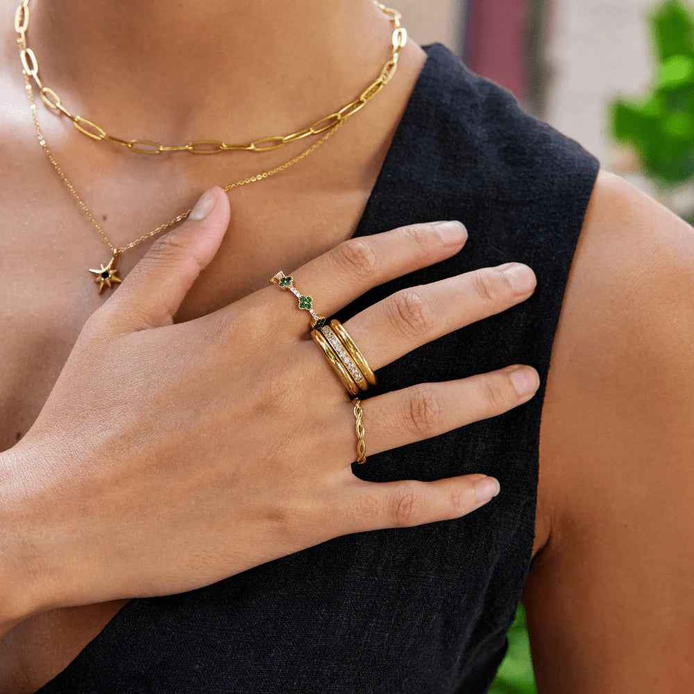 BEAUTIFUL EARTH - VANA TRIO GOLD CRYSTAL RING SET - SIZE 8