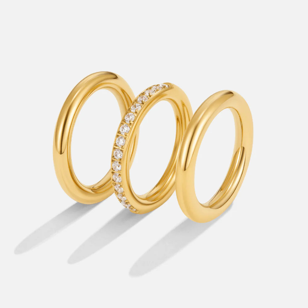 BEAUTIFUL EARTH - VANA TRIO GOLD CRYSTAL RING SET - SIZE 8