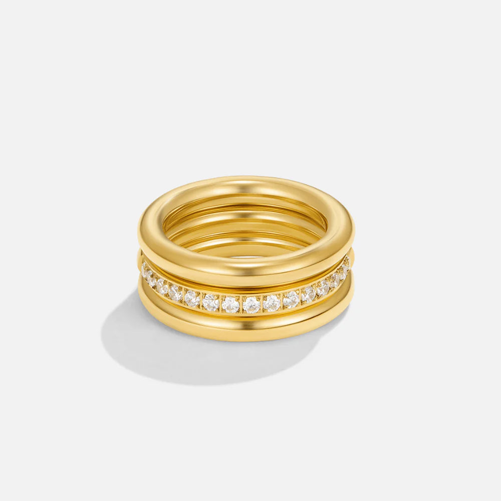 BEAUTIFUL EARTH - VANA TRIO GOLD CRYSTAL RING SET - SIZE 8